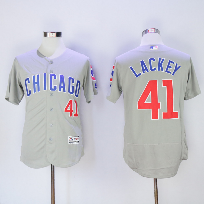 Men Chicago Cubs 41 Lackey Grey MLB Jerseys